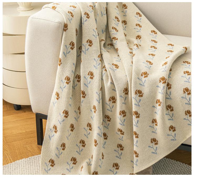 

Modern Simple Knitted Blanket Throm Flowers Autumn and Winter Warm Nap Air Conditioning Blanket Bed Luxury Multi-Use 130x150cm