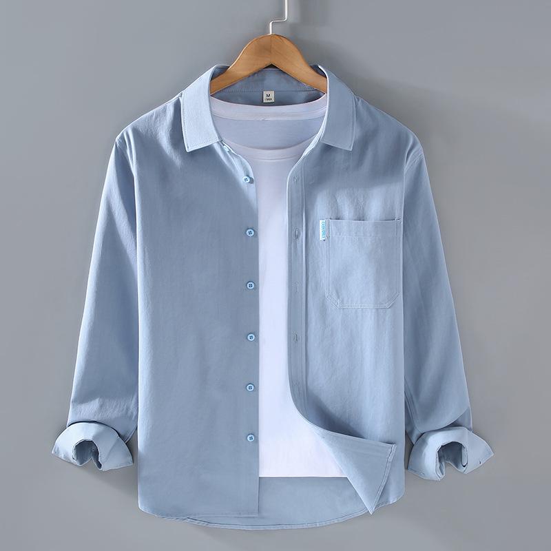 

Cotton Long Sleeved Solid Color Shirt for Men, Minimalist Style M синій