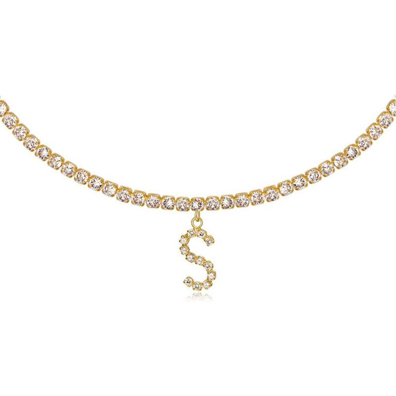 26 English Letters Rhinestone Necklace for Women Ladies Fashion Clavicle Chain