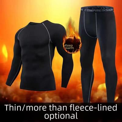 Men's Fleece-Lined Tights and Long-Sleeve Top – High Elasticity, Quick-Dry for Basketball & Football Training.