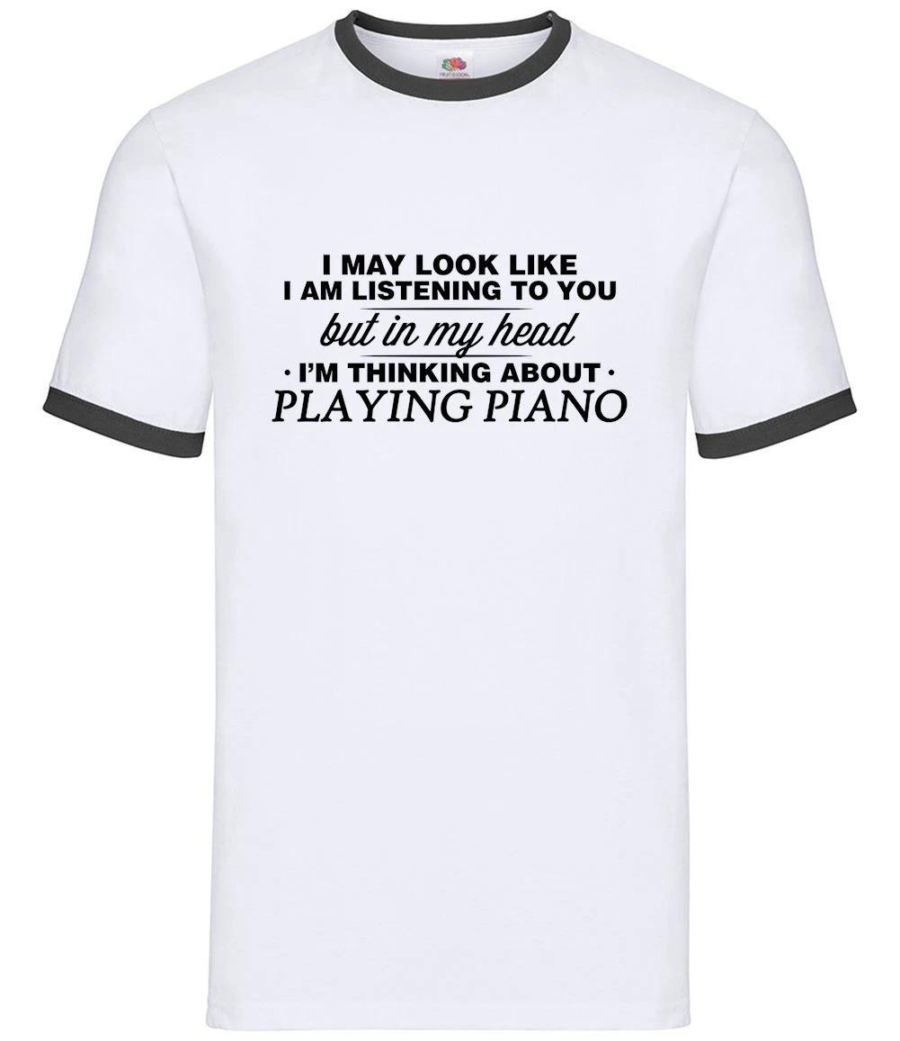 My Head I m Playing Piano - Mens Ringer - Musician Pianist Instrument S