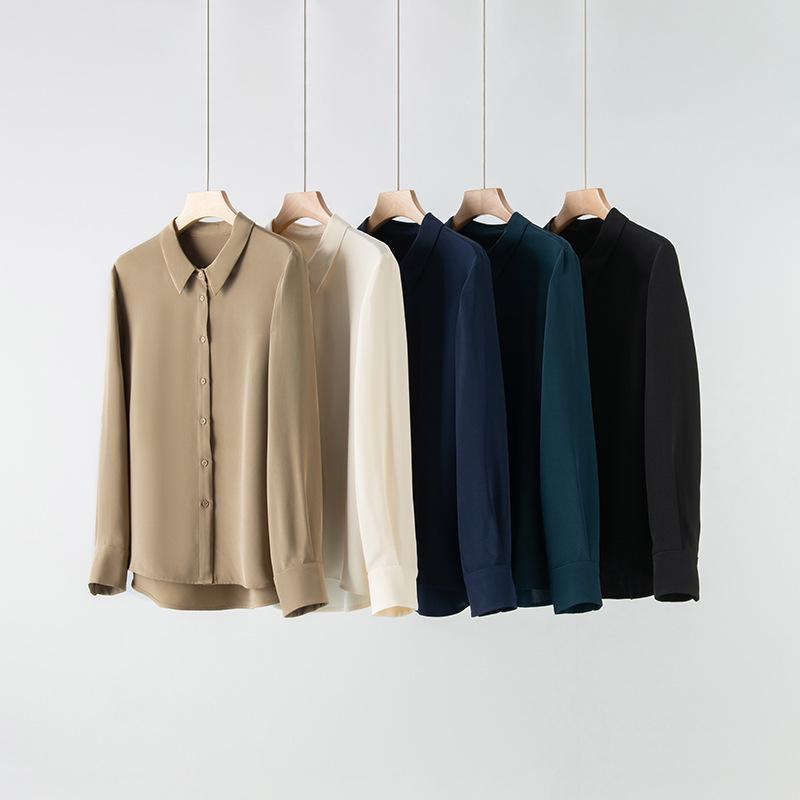 2025 Spring Women's Long Sleeve Silk Blouse - Luxurious Mulberry Solid Color Shirt