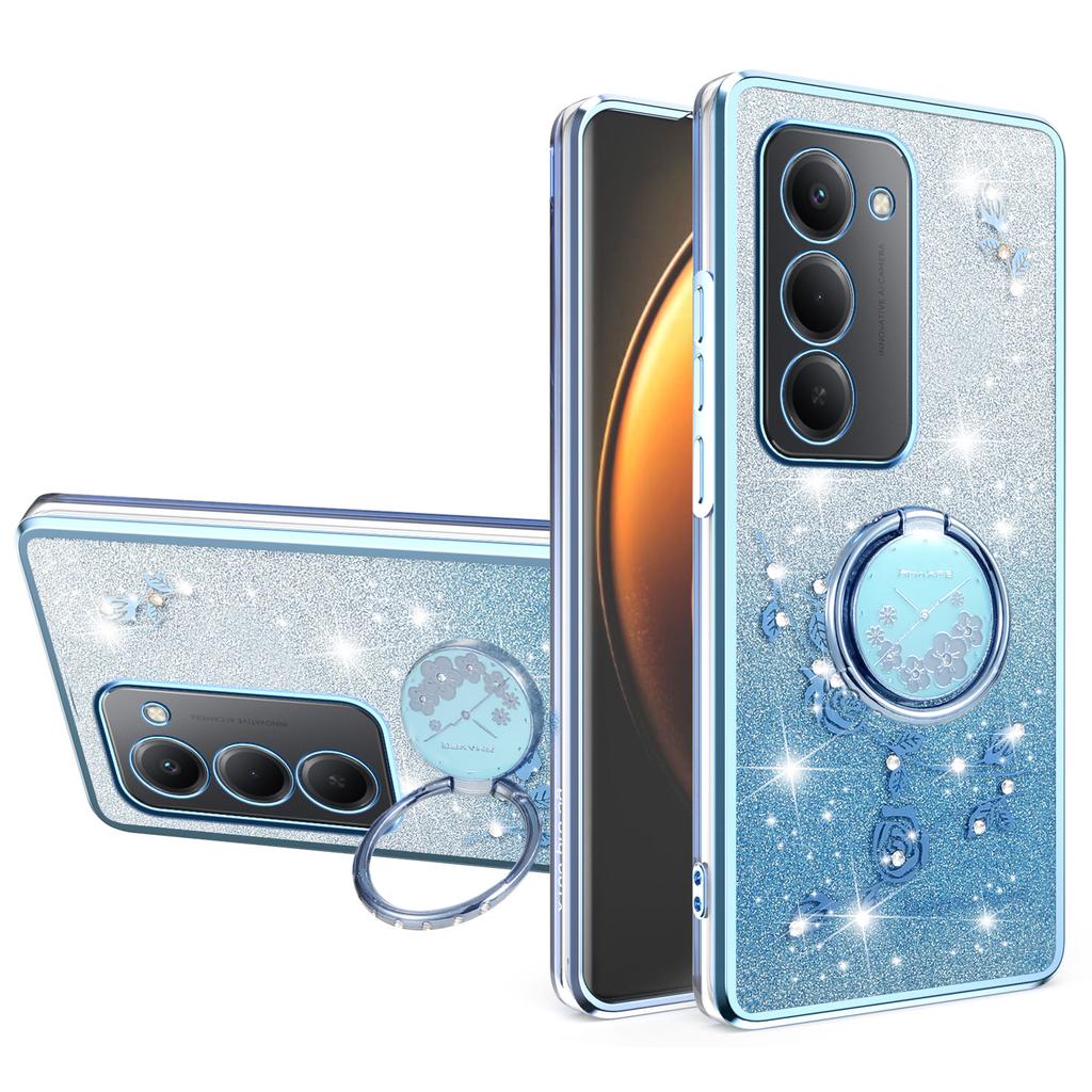 For Xiaomi Redmi 15 4G (EU) (171mm) Case Ring Kickstand TPU Flowers Phone Cover Gradient Glitter