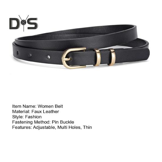Women Belt Adjustable Multi Holes Design Thin Belt Faux Leather Pin Buckle Belt Solid Color Jeans Pants Belt Costume Accessories