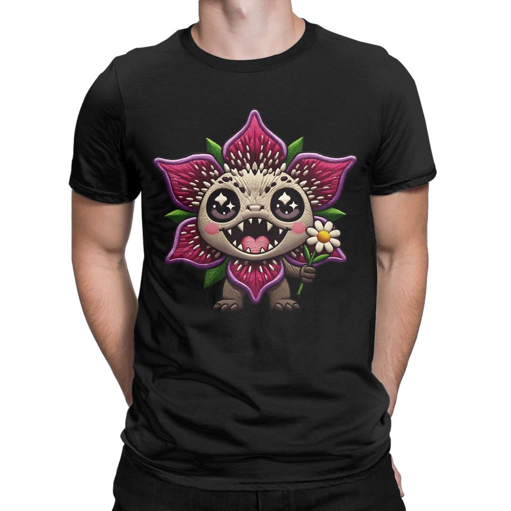 Mens TShirts Cute Chibi Demodog Stay Creepy Flower Hipster Cotton Tee Shirt Short Sleeve  T Shirt Crew Neck Clothes Gift Idea