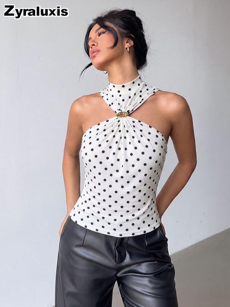 New Polka Dot Spaghetti Strap Vest Top - Slim Fit Bodycon Cami