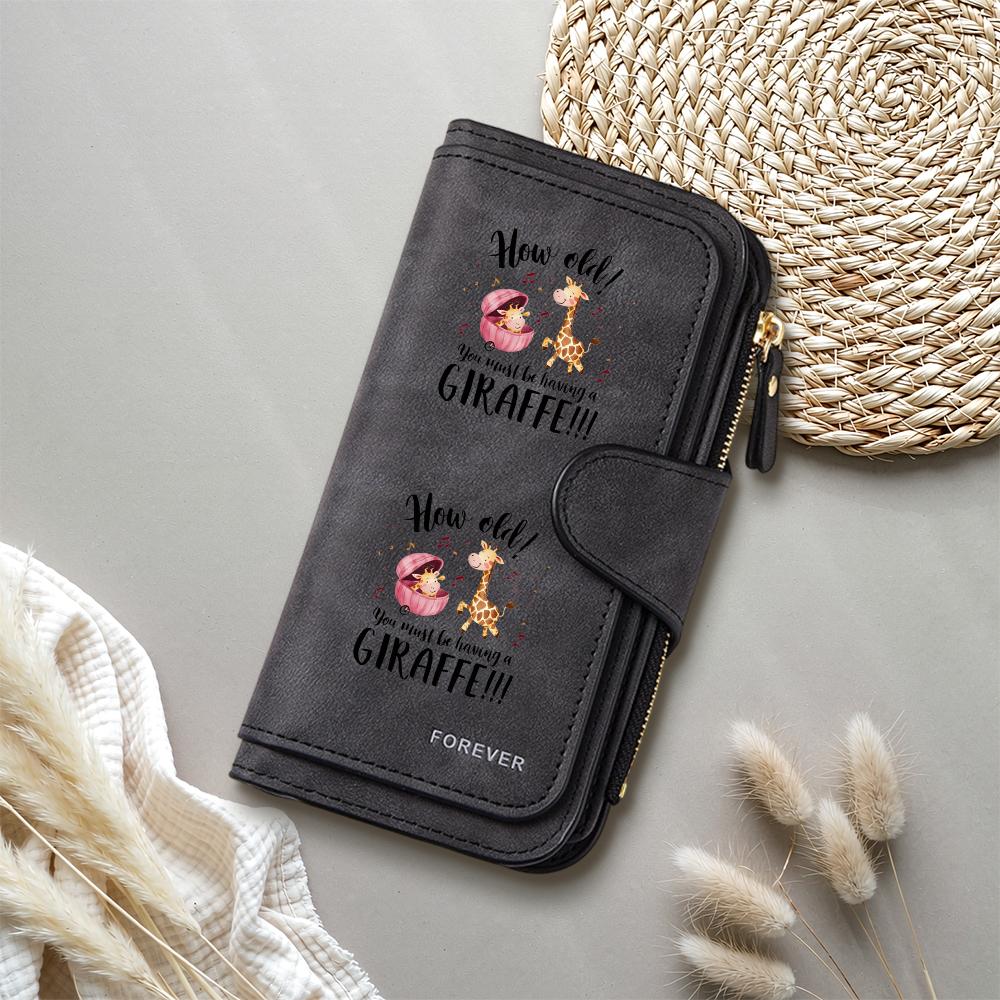 Cute Giraffe Printed Bifold Long Wallet Fashion Multi Slot Credit Card Holder Clutch for Daily Use