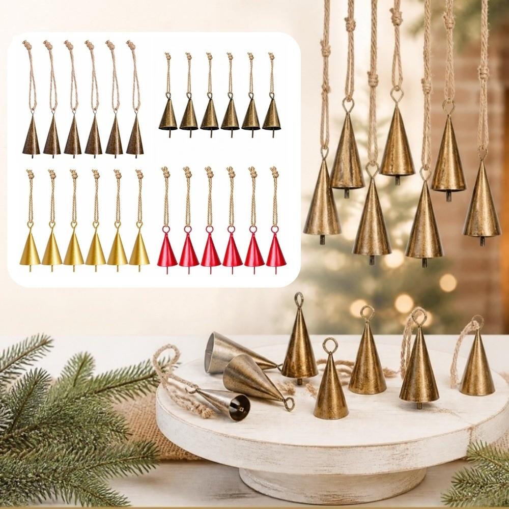 6Pcs Vintage Antique Finished Hanging Bell Hangable Xmas Tree Pendant Tree Decorations