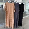 Lady Summer Dress Short Lantern Sleeves Chiffon Textured Loose Patchwork Ruffle Solid