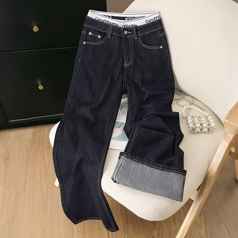 

Women s High-Waist Pocketed Washed Wide-Leg Jeans M