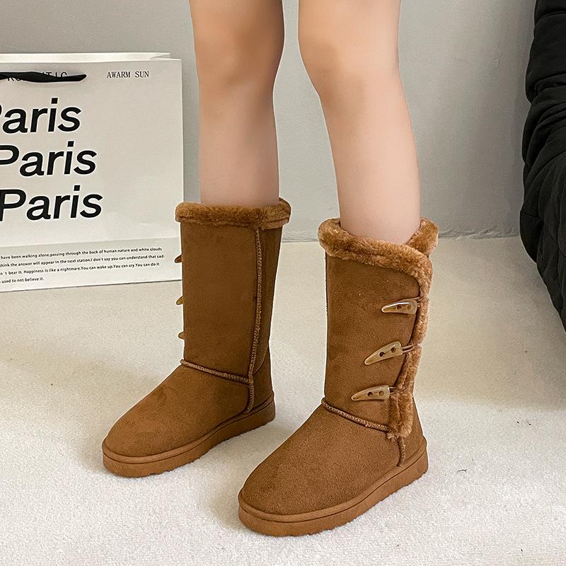 Foreign Trade Large Size Medium Tube Cotton Shoes for Women's Winter New Thickened Warm and Fluffed Button Snow Boots for Women