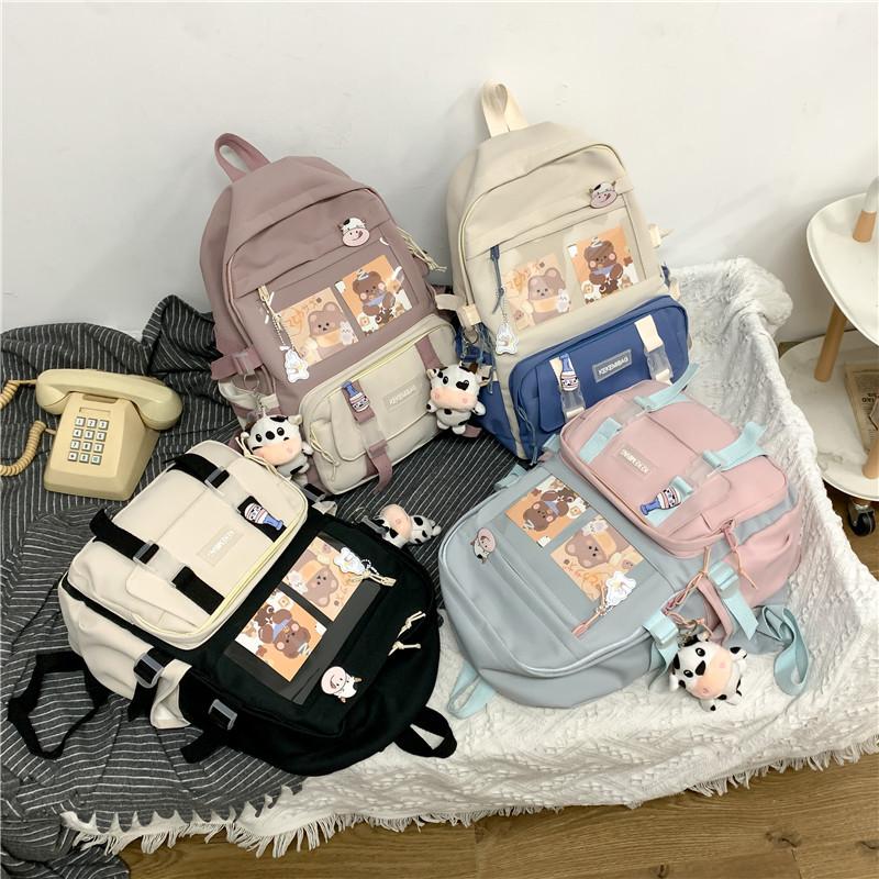 Contrasting Color Large-Capacity Backpack, Male And Female Students, Harajuku Style Schoolbag, Girl Cartoon Backpack Tide