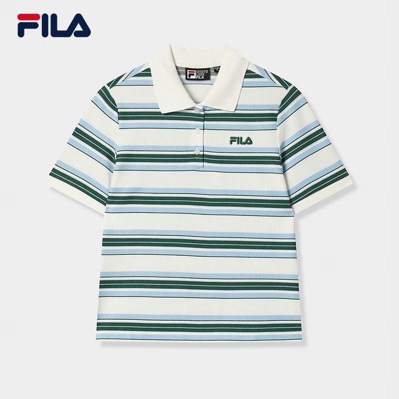 FILA Women s Striped Knit Short Sleeve Polo Shirt M
