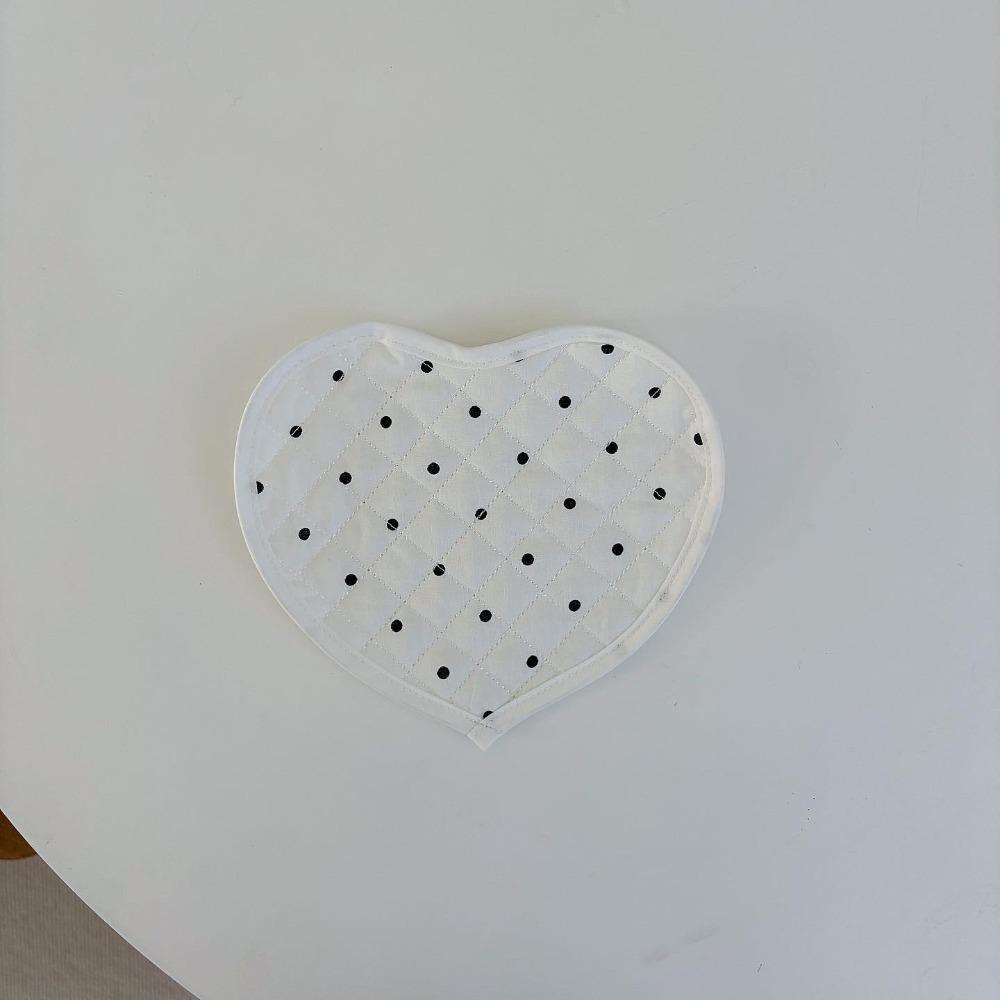 

Washable Heart-shaped Bowl Pad Polka Dot Coaster Delicate Quilted Mat Photography Props White S