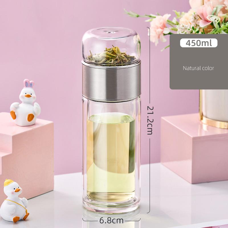 Double-Layer Portable Water Cup Simple Office For Women Office Business Couple Gift Cup Lemon Tea Rose Tea Infuser Mug