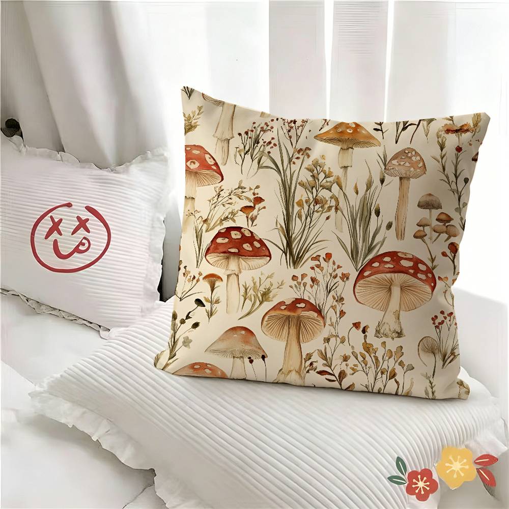 pc Botanical Art Mushroom Retro Pillow Case Fashion Square Pillowcase Bedroom Sofa Room Ins Decoration Leisure