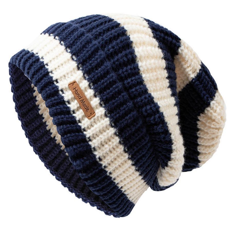 Winter Striped Letters Loose Big Head Circumference Woolen Hat Warm Hat Versatile Knitted Cap Stacked Hat