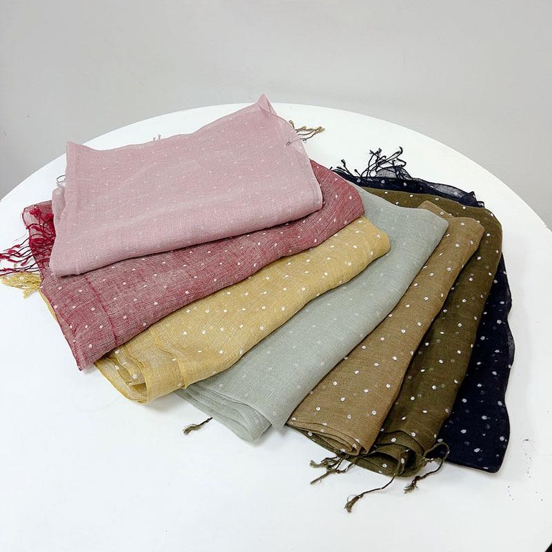 Japanese Style Pure Linen Scarf Long Women's Scarves Shawl Retro Flower Spot Printed Lady's Scarf Shawls