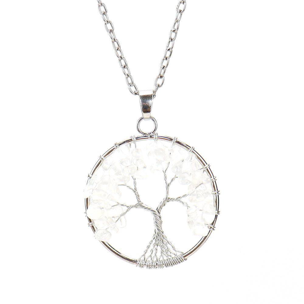 Silver Hand-Wound Colorful Crystal Gravel Tree Root Tree Of Life Pendant Necklace N112