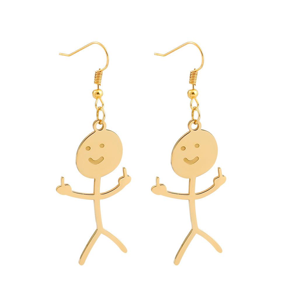Personalized Middle Finger Stickman Pendant Necklace Stainless Steel Matchstick Hand Gesture Necklace Funny Doodle Necklace