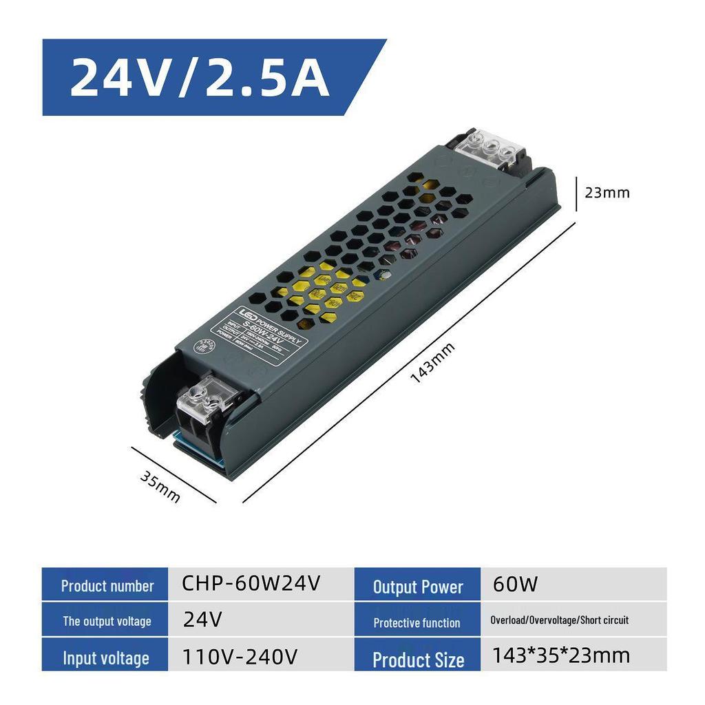 12V Ultra-thin Long Strip Power Transformer for Light Box (24V 60W-400W)