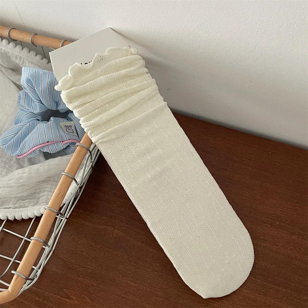 1 Paar Spitzensocken für Damen, aushöhlen, Netzstoff, dünn, atmungsaktiv, Sommer, lose, lange Socken, Blumenstickerei, süße Mädchen, japanische Kawaii-Socken