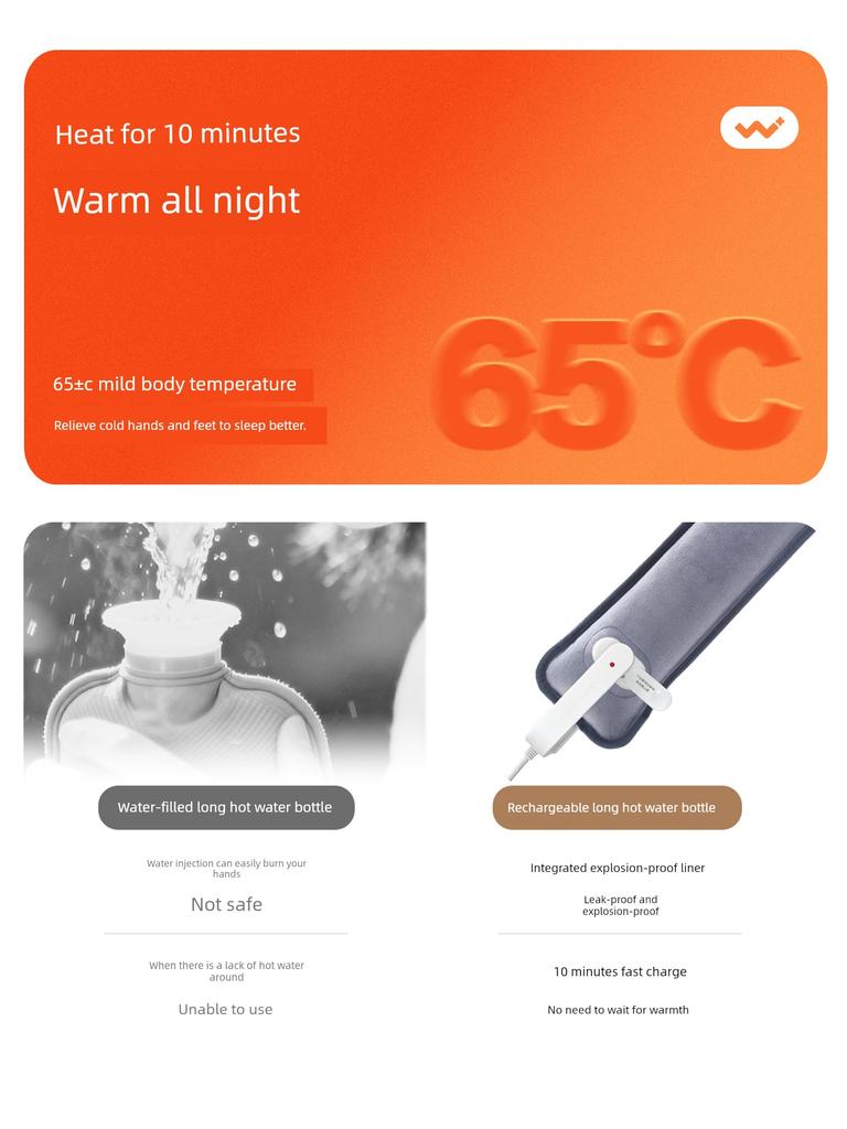 Totoro Rechargeable Long Hot Water Bottle for Warming the Bed, Extra Long 75cm, Safe and Explosion-Proof, for Girls to Warm Feet and Bed, Hot Compress