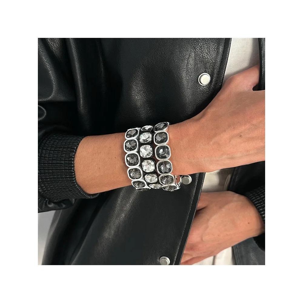 Punk Luxury Irregular Geometry Acrylic Rhinestone Bangles Rings for Women Unique Creative Elastic Bracelet Fashion Jewelry