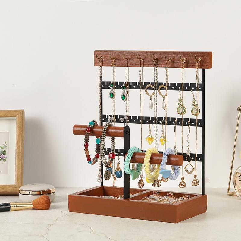 

Оригинальный дизайн для : Двойная ось ювелирных изделий Стойка для хранения колец для волос Серьги Кольца Браслеты Ожерелья Ювелирные изделия Дисплей Стойка 22.5x12x28cm коричневый