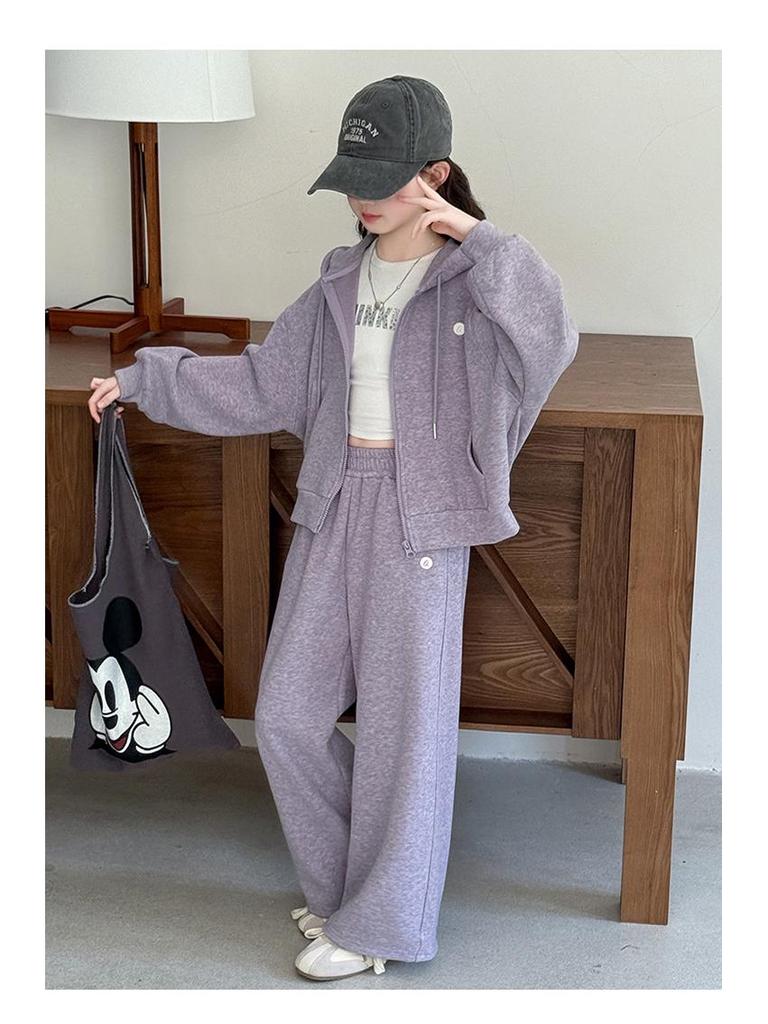 Jesień 2025 Moda Dziewczęca Sportowy Dwuczęściowy: Zestaw kurtki z kapturem i spodni z szerokimi nogawkami