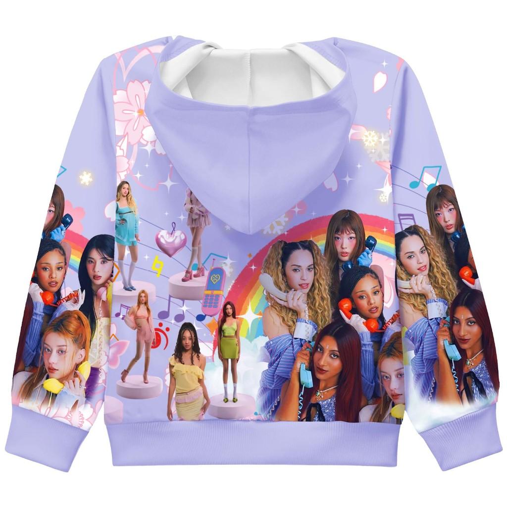 36378 Kids Girls KATSEYE Printed Long Sleeves Hooded Zipper Coat Jacket