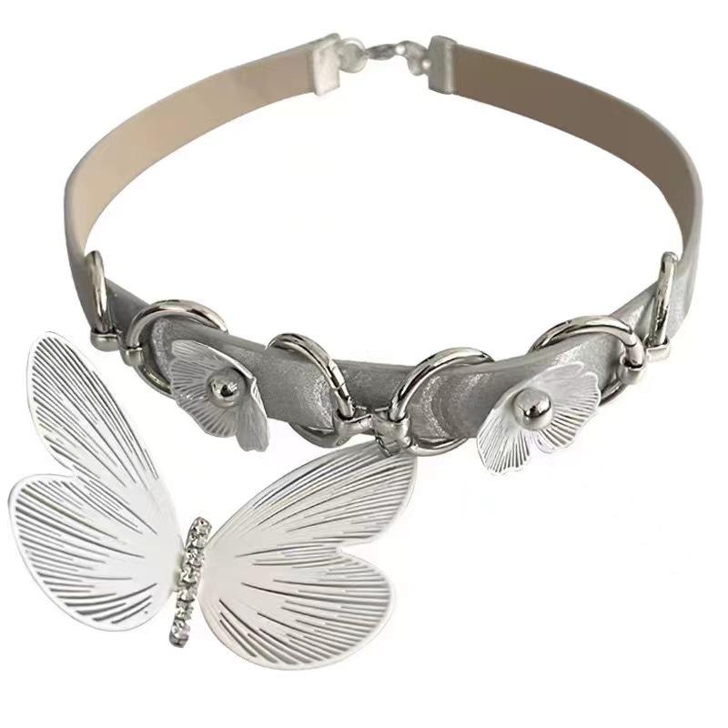Silver gradual change flower butterfly choker collar women collar necklace neck accessories collarbone chain necklace