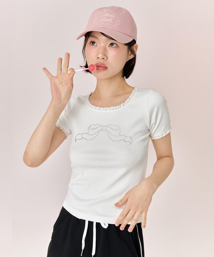 ADOREBELLE Ribbon Cubic T-Shirt - White