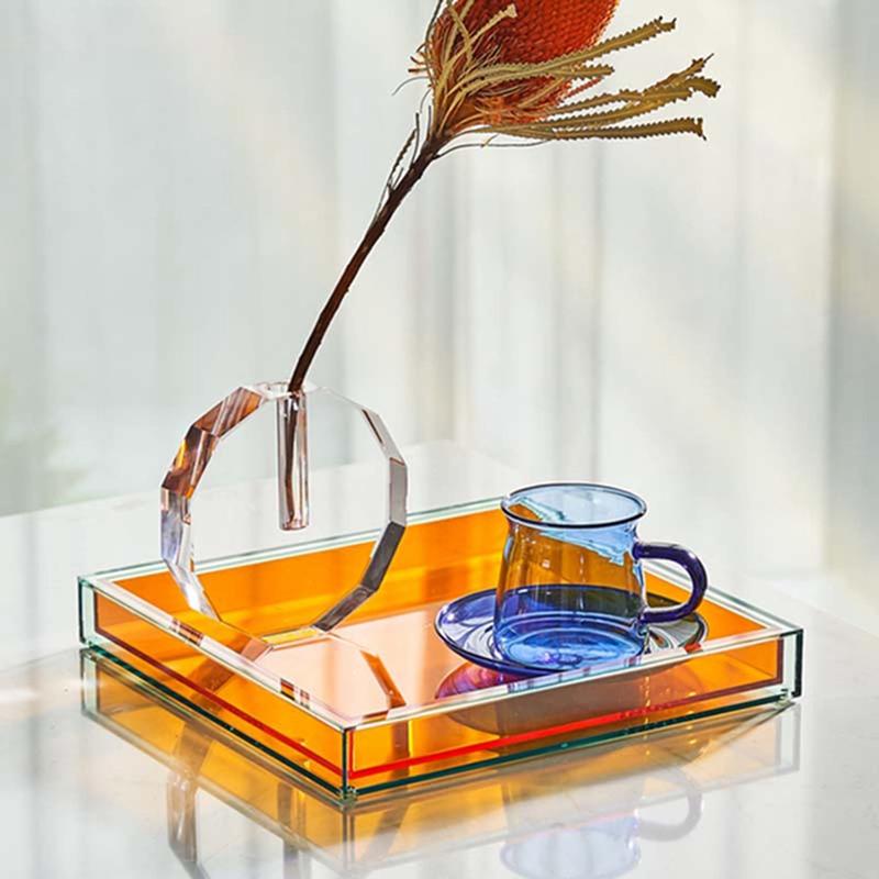 2025 Trend Nordisch Modern Wohnkultur Acryl Serviertablett Klare Quadratische Vase Tablett Schmuck Wasserbecher Schlüsselaufbewahrung Dekoration