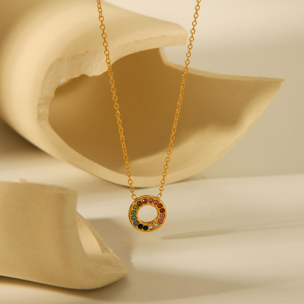 Fashion Titanium Steel Necklace with Multicolor Zircon Inlay Elegant High-End Necklace