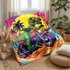 Surfing Dinosaur Wave Theme Blanket Lightweight Warm Flannel Blanket Decorative Throw Blanket for Home Decoration