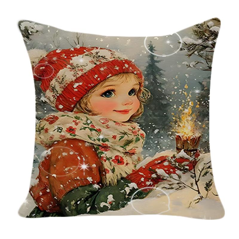 Christmas Pillow Cover Linen Print New Office Sofa Cushion Decoration Home Pillow Cover