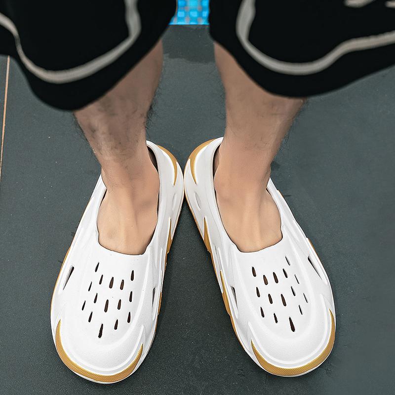 Modne Letnie Męskie Lekkie Sandały EVA na Grubej Podeszwie Antypoślizgowe Oddychające Klapki Popularne Codzienne Buty z Dziurkami Klapki na Grubej Podeszwie Miękka Podeszwa