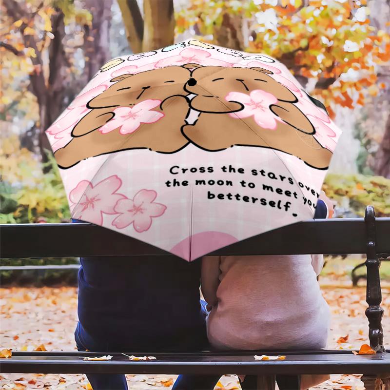 Space Bear Dreams Folding umbrella 8 paraphenoid bones Portable Sun umbrella Umbrella Three folds