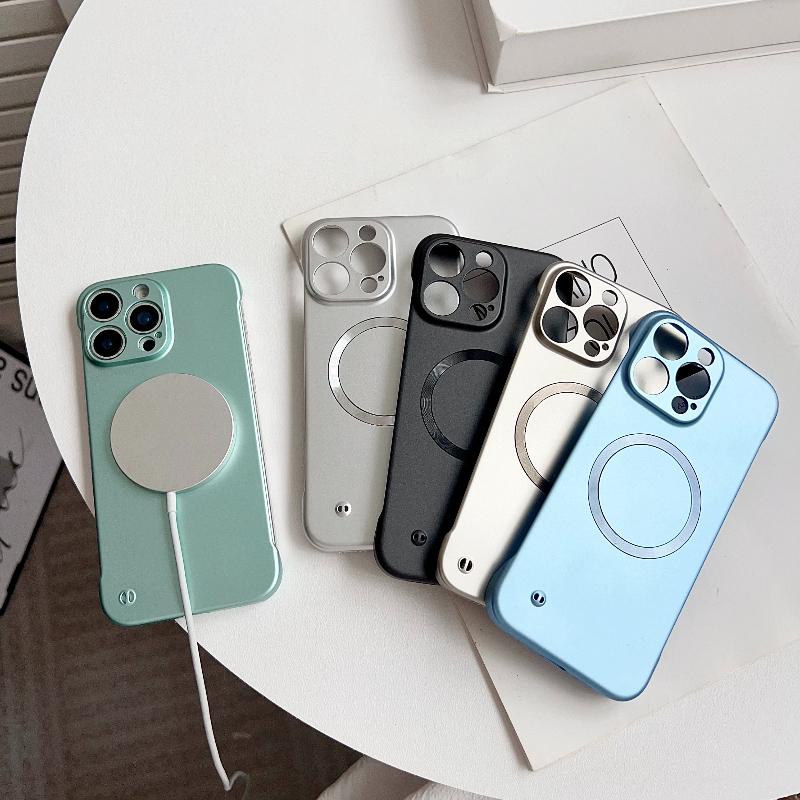 Frameless Magnetic Phone Case For iPhone 17 Air 16 15 14 13 12 Pro Max Plus For Magsafe Solid Color Hard PC Back Cover