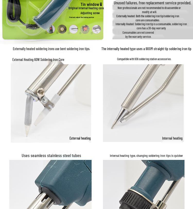 Electric Soldering Iron 60W: Internal/External Heating, Single-Handed, Semi-Automatic Solder Dispenser.