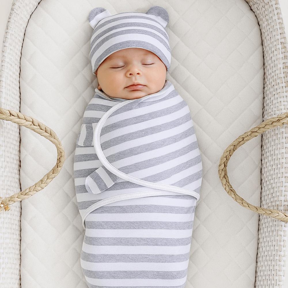 Cartoon Blanket Hat Set Cotton Infant Swaddle Blanket Newborn Photography Blanket  Infant Care