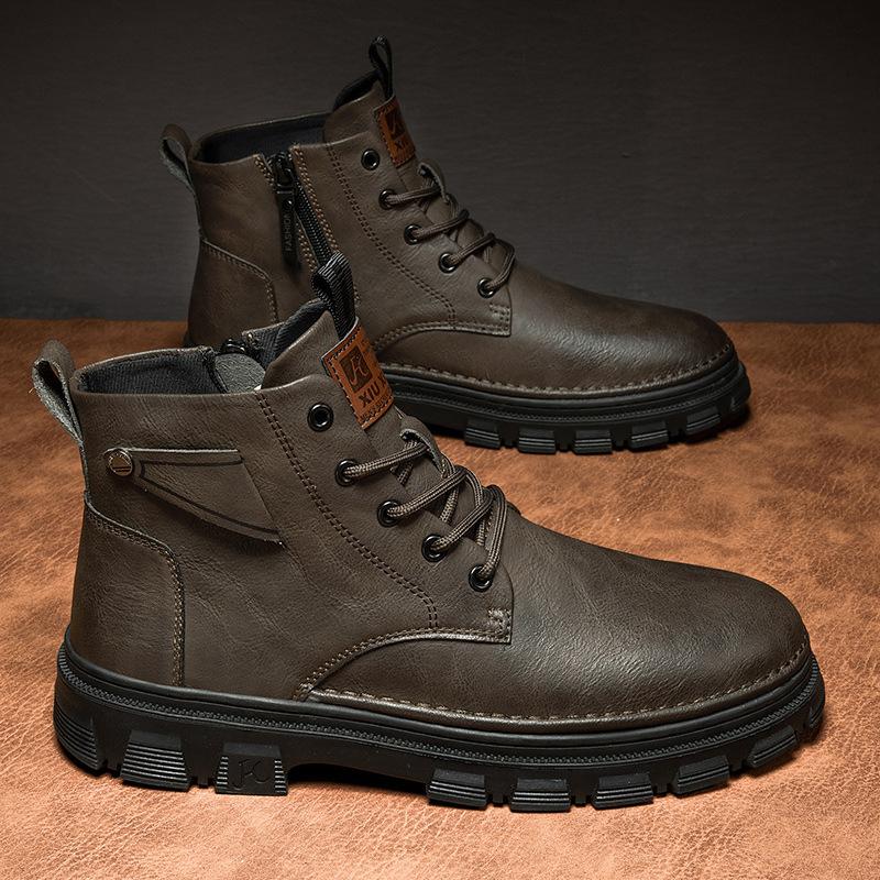Autumn Men's Boots Are Comfortable High-top Martin Boots, New Retro Style, Heightened Platform-soled Motorcycle Toe Boots