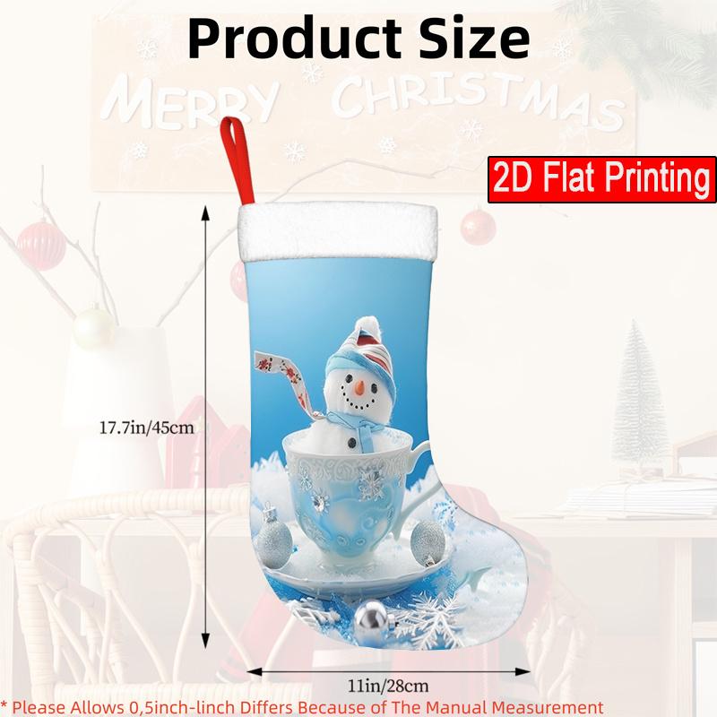 Christmas Decoration Fireplace Hanging Stocking 1pc Cute Snowman In Teacup Christmas Socks - Festive Snowflake