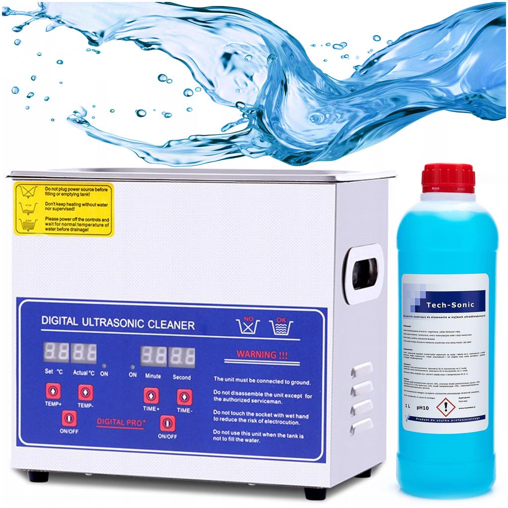 Myjka Ultradźwiękowa 220W 3,2L Ps-20A +  Tech Sonic 1L Niebieski