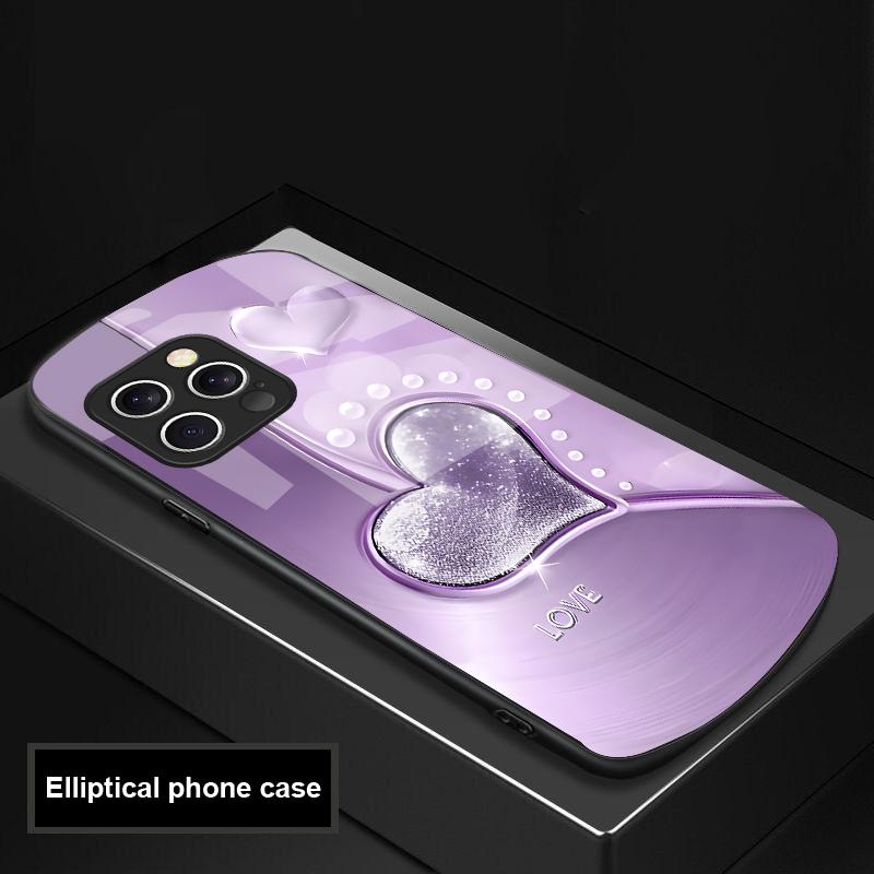 Gradient Love Silver For IPhone 16 Pro Max 15 Pro 14 13 12 Mini 11 XS Max XR 7 8 Plu SE 2022 Elliptical Glass Phone Case