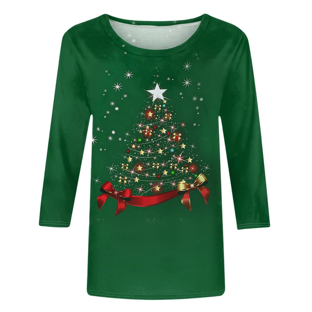 Dames Losse Comfortabele Casual Mode V-Hals Kerstprint Lange Mouw Hoodie