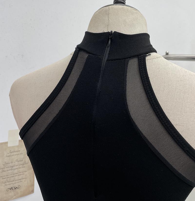Sexy Stretchy Halter Bodysuit with Chest Pads and Sleeveless Camisole Design