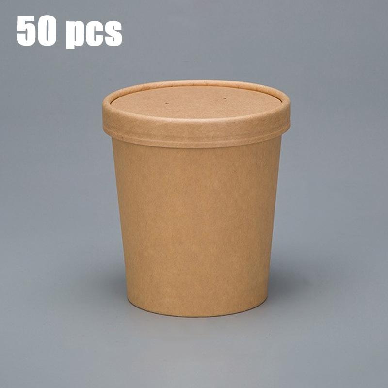 

1 комплект (50шт) Одноразовые суповые стаканы 16 унций с вентилируемыми крышками – Крафтовые контейнеры для еды для горячего супа, мороженого, десерта и йогурта (коричневый) 50pcs