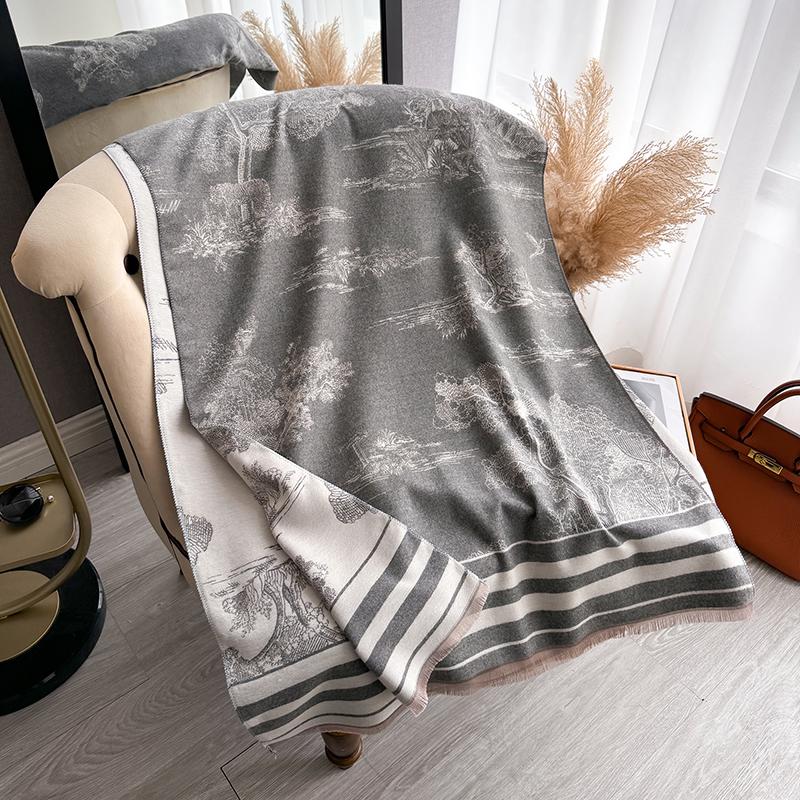 Зимний Роскошный Теплый Пончо Кашемировый Женский Шарф Шаль с Пейзажной Живописью Толстое Пашминовое Одеяло Bufanda Дорожный Шарф